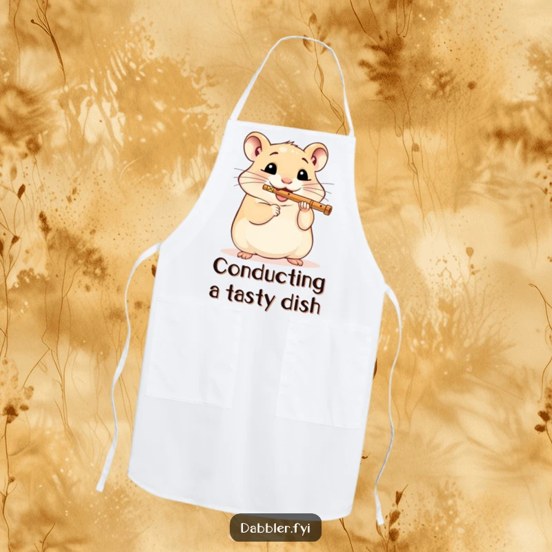 Funny Hamster Apron: A delighted hamster plays a miniature flute while cooking, bringing musical joy to kitchen chores.
