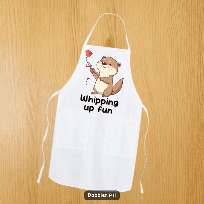 Funny Otter Apron: A determined otter tries to fly a small, handmade kite, perfect for kitchen tasks and outdoor fun.