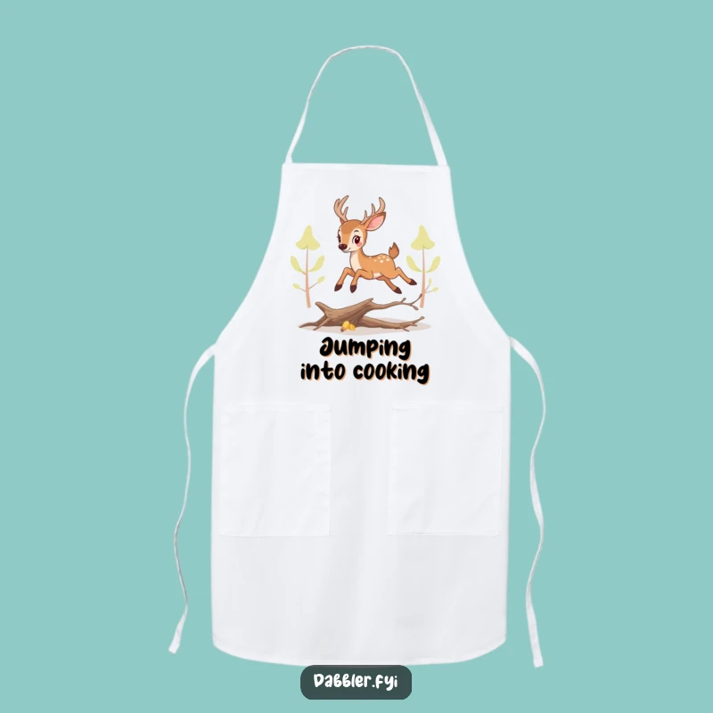 Funny Perky Deer Apron: Playful Leaping Kitchen Wear, Humorous Cooking Gift