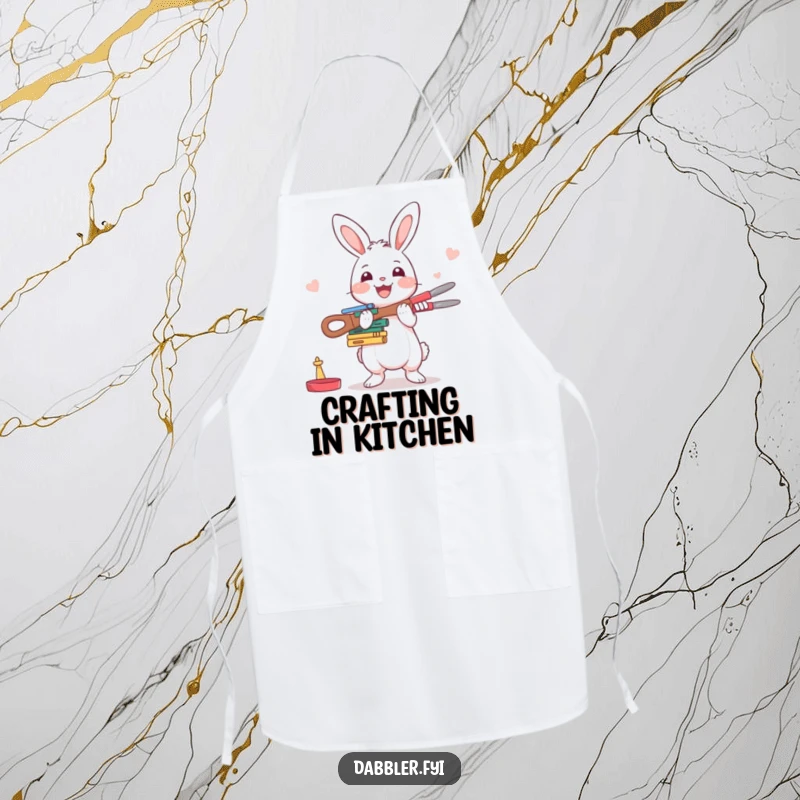 Funny Rabbit Apron: A happy rabbit enthusiastically balances crafting tools, perfect for protecting clothes during creative projects.