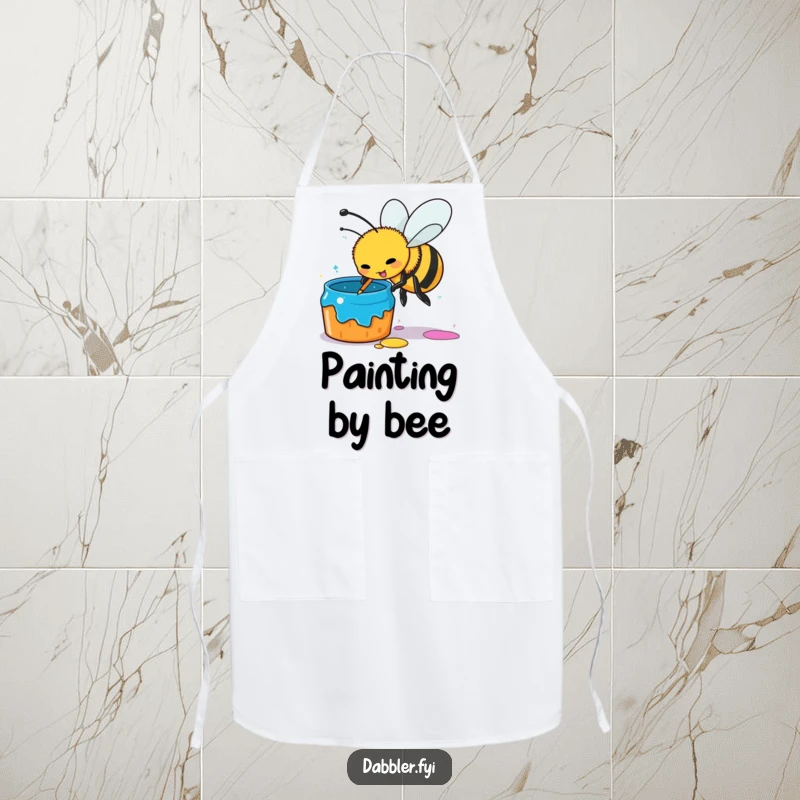 Funny busy bee artist apron, bee with stinger in paint pot, protecting clothes with humor, functional and funny gift for artists.