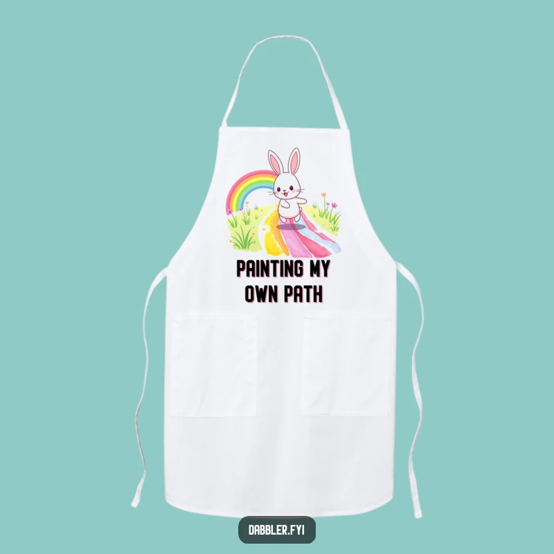 Funny Rabbit Rainbow Path Apron: Whimsical Kitchen Wear, Ideal Humorous Gift for Cooks
