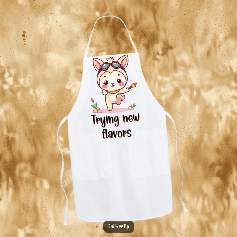 Funny apron showcasing a cheerful animal character dipping a toe into a new, fun pursuit, perfect for humorous activity sessions.