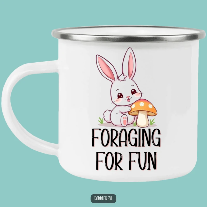 Funny Happy Bunny Poking Mushroom Camping Mug - Outdoor Nature Humor