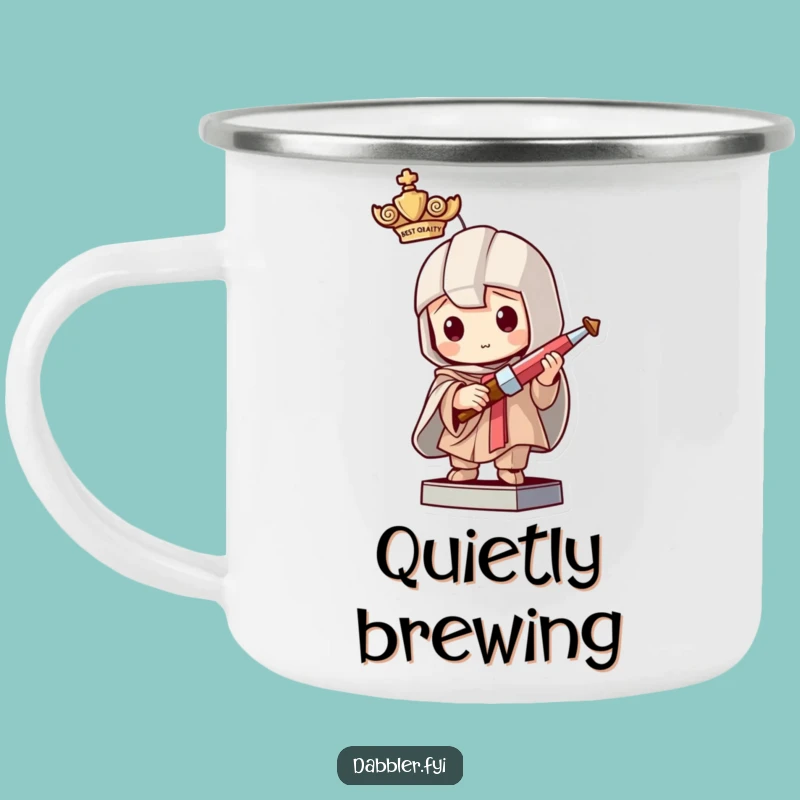 Funny Crafter Statue Camping Mug: Mischievous Character with Tool, Outdoor Funny Gift