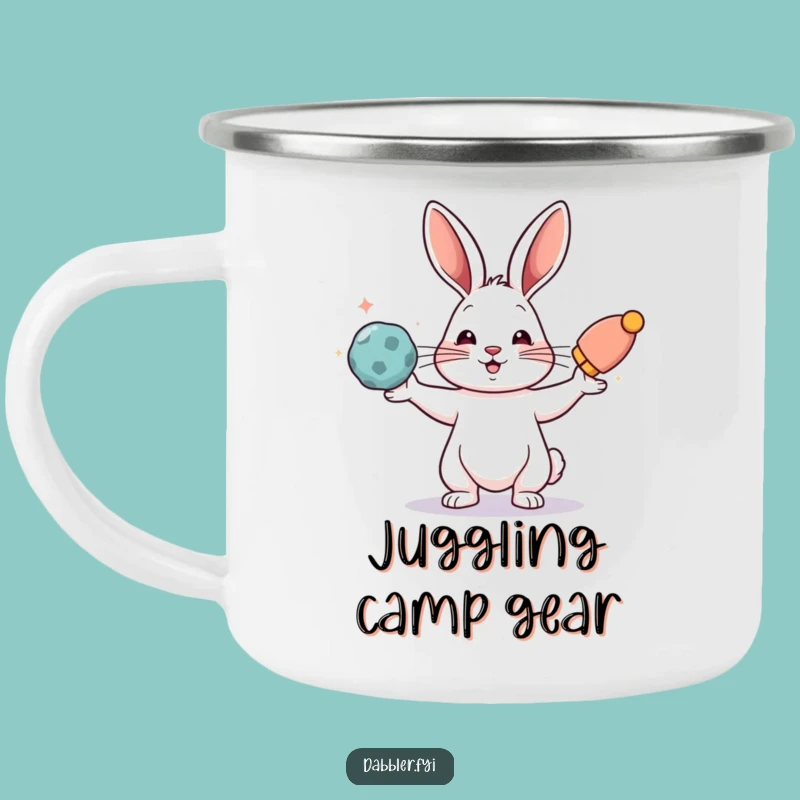 Funny Rabbit Juggling Camping Mug: Adventure with Artistic Flair, Great Funny Gift