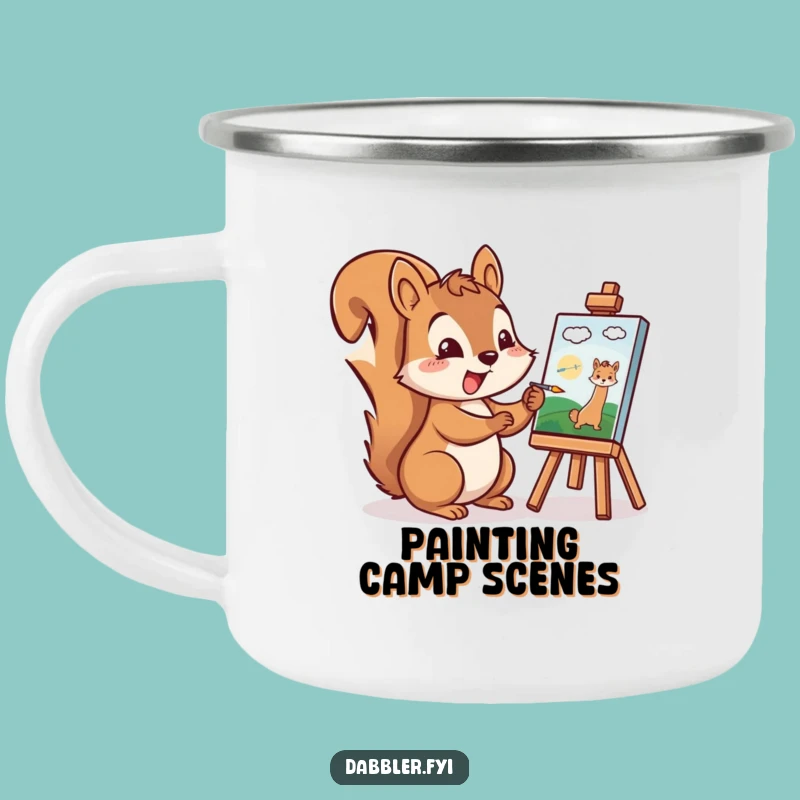 Funny Squirrel Artist Camping Mug: Cheerful Character Painting a Tiny Picture Excitedly