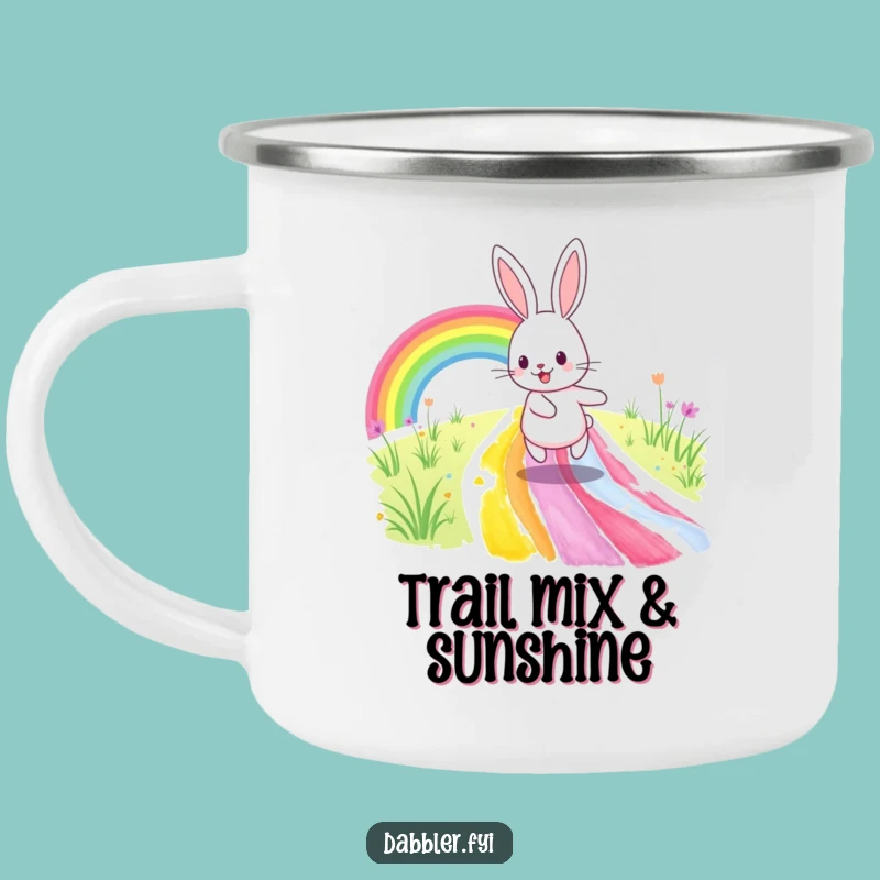 Funny Rabbit Rainbow Path Camping Mug: Durable & Humorous Outdoor Art Gift