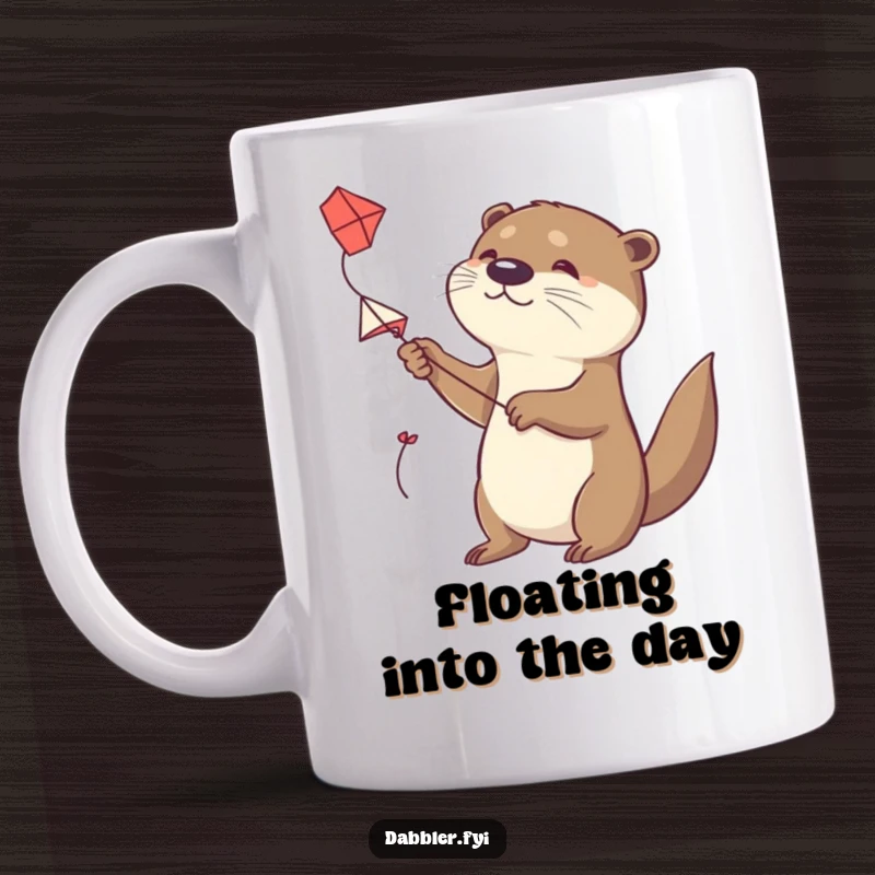 Funny Otter Mug: A determined otter enthusiastically tries to fly a small, handmade kite, showcasing its adventurous and playful nature.