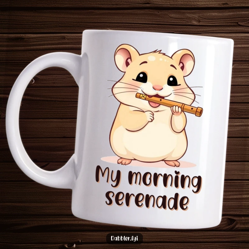 Funny Hamster Mug: A delighted hamster joyfully plays a miniature flute, showcasing musical talent and pure happiness.