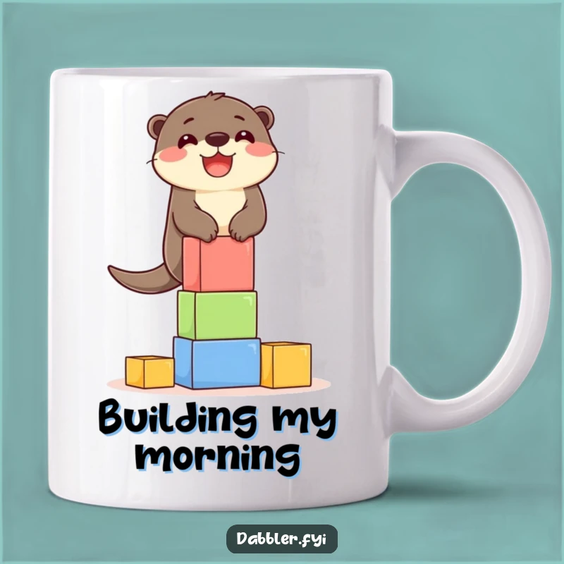 Funny Otter Blocks Mug: Delighted Character's Balancing Act, Perfect Playful Gift!