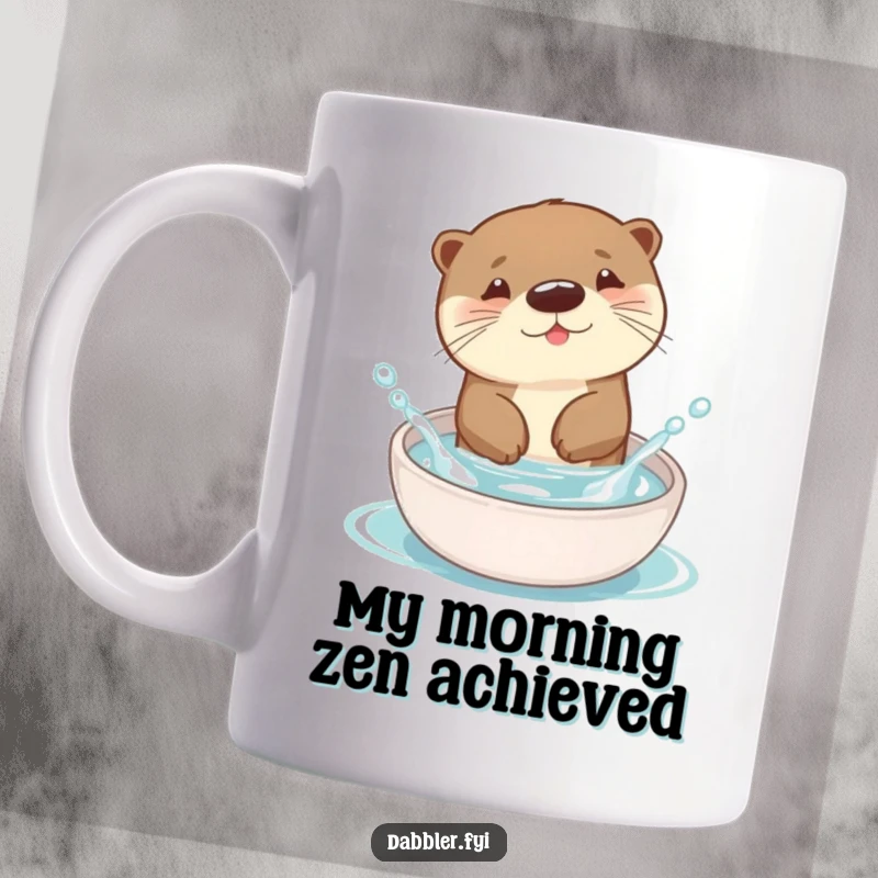 Funny Otter Mug showing a happy otter playfully splashing in a colorful dish, radiating pure joy and amusement.
