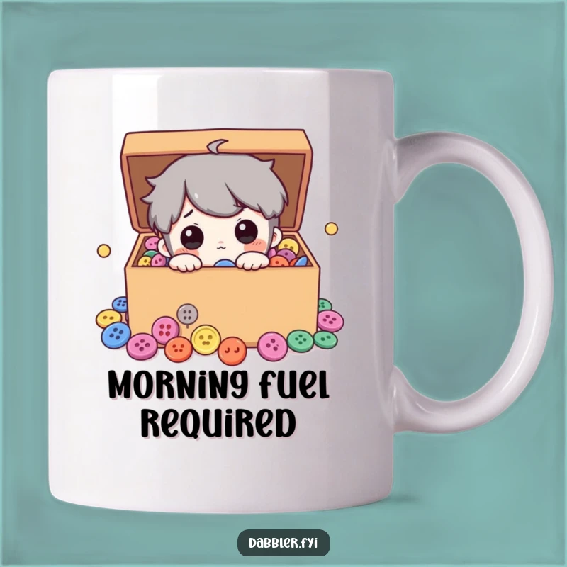 Funny Button Lover Mug: Curious Character Peeking into Buttons, Perfect Funny Gift