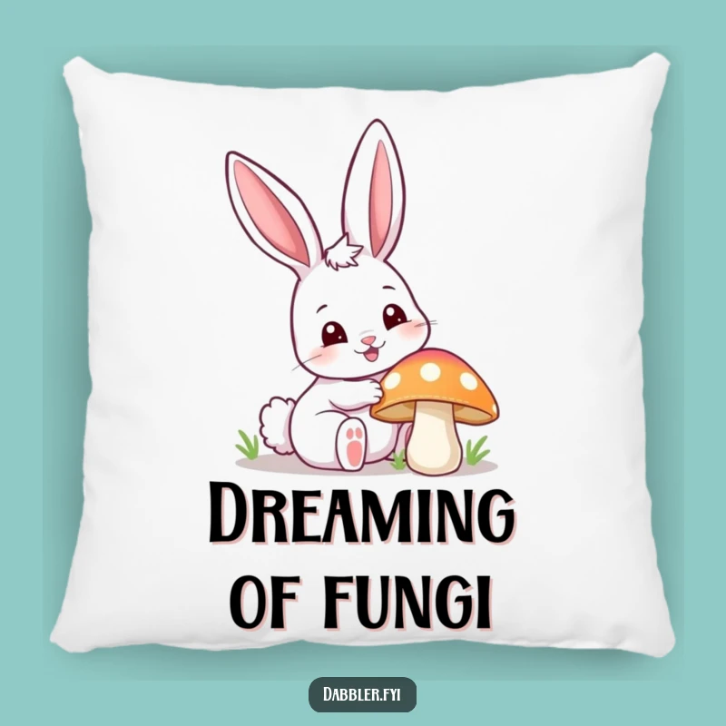 Funny Happy Bunny Poking Mushroom Pillow - Cozy Woodland Comfort