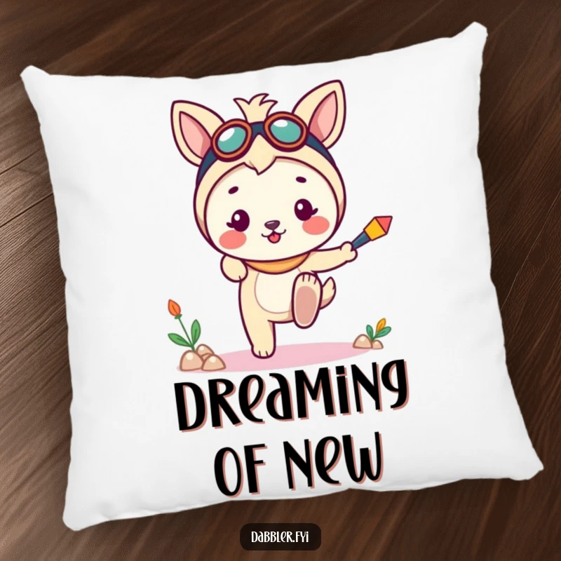 Funny pillow featuring a cheerful animal character dipping a toe into a new, fun pursuit, offering humorous comfort and playful vibes.