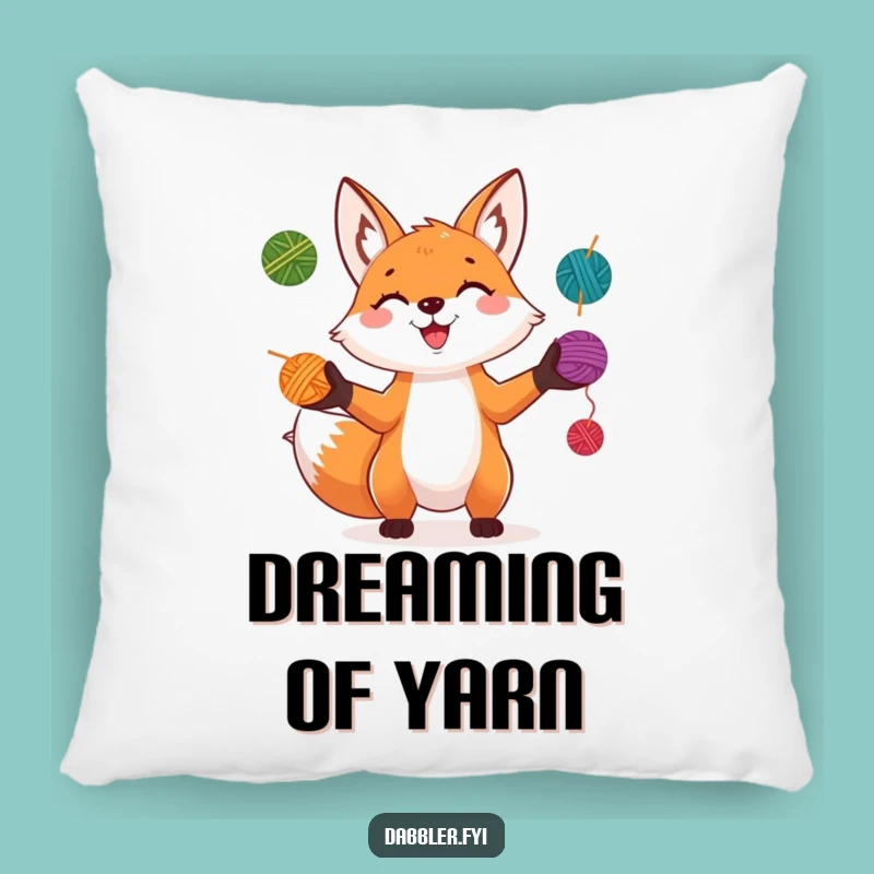Funny Fox Juggler Pillow: Playful Character Juggling Colorful Yarn Balls with a Grin