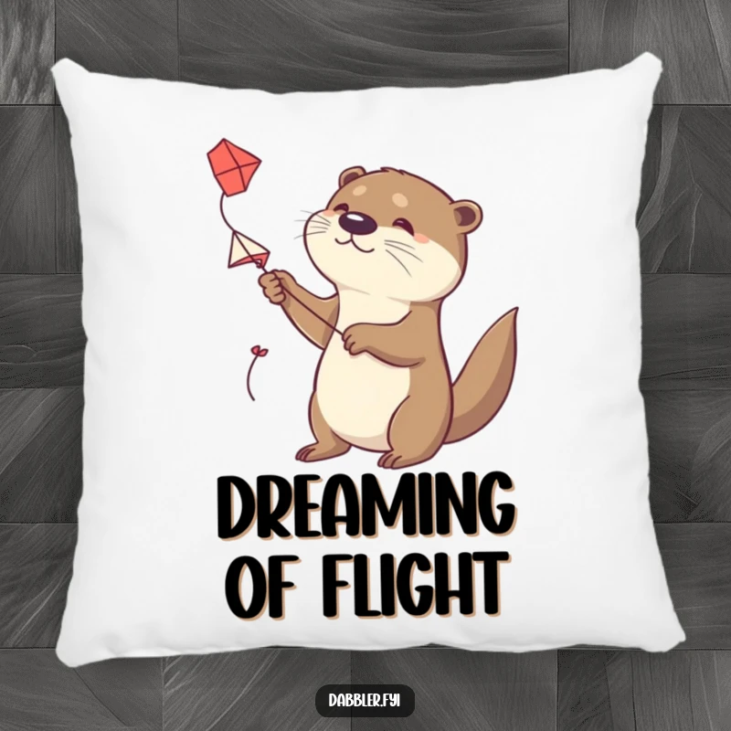 Funny Otter Pillow: A determined otter tries to fly a small, handmade kite, offering comfort and a touch of adventurous humor.