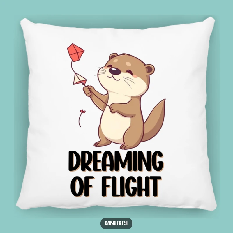 Funny Otter Kite Flyer Pillow: Determined Character Flying a Handmade Kite