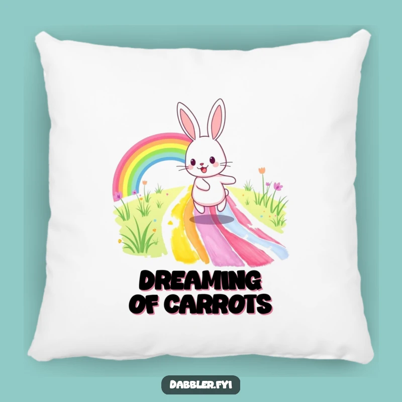 Funny Rabbit Rainbow Path Pillow: Cozy & Humorous Accent for Artful Home Decor