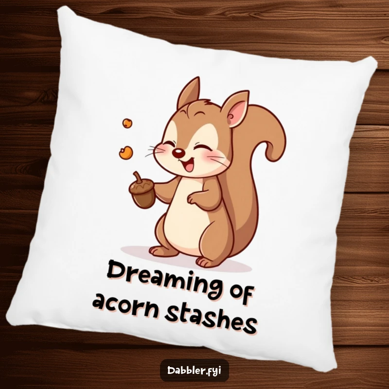 Funny squirrel pillow with a playful squirrel enthusiastically tossing an acorn, adding a touch of cozy humor and energy.
