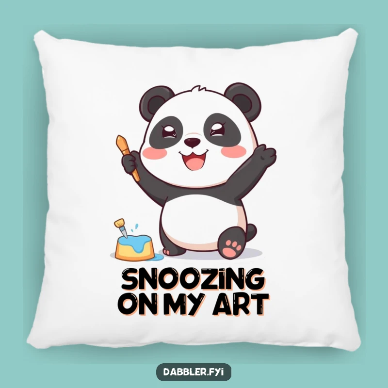 Funny Panda Art Pillow: Cozy Cushion with Joyful Panda Painter!