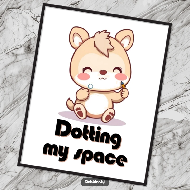 Funny art animal digital art print of a cheerful animal painting a tiny polka dot, perfect for joyful and creative displays.