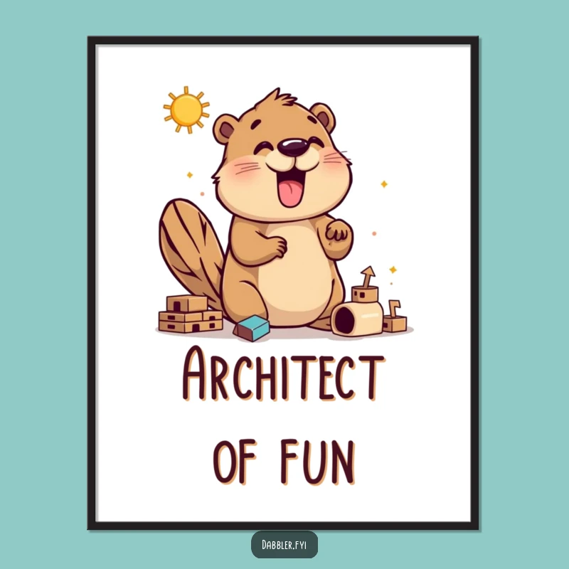 Funny Beaver Builder Digital Art Print: Instant DIY Decor Gift