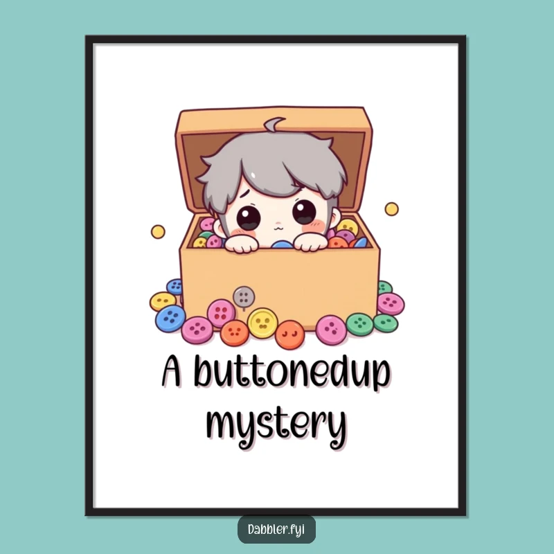 Funny Button Digital Art: Curious Character Peeking into Buttons, Instant Funny Gift