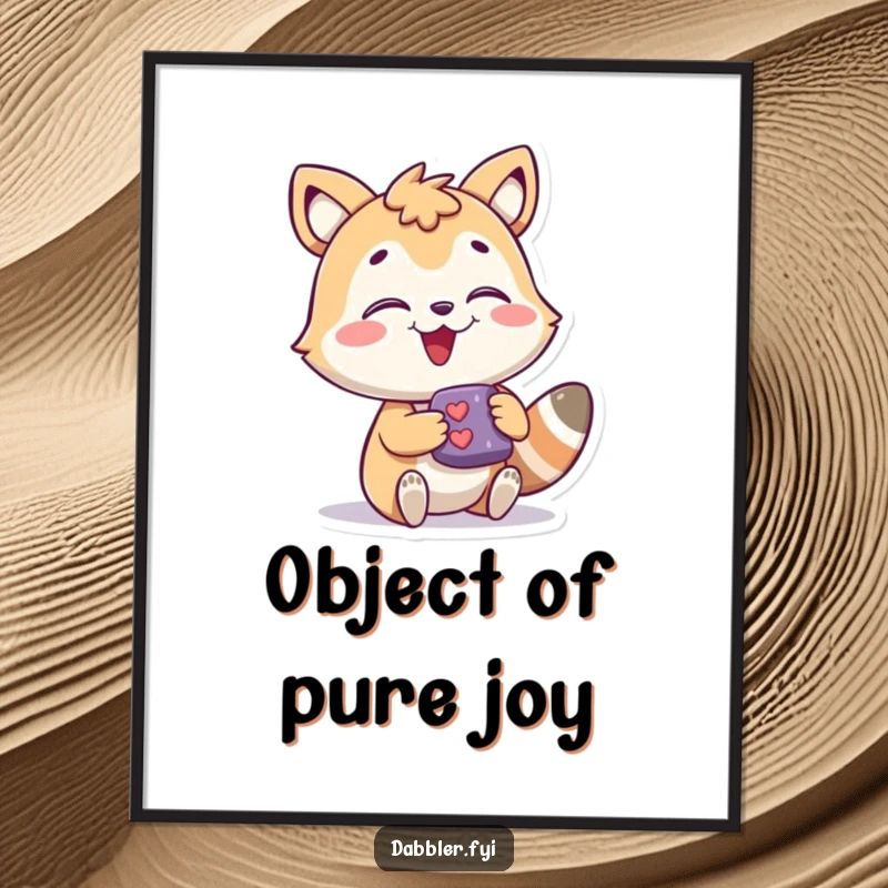 Funny Digital Art Print of a joyous animal character happily exploring a small, intriguing object, instant humorous decor for any room.