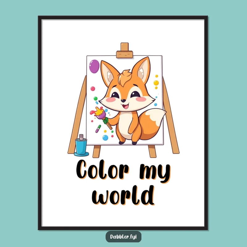 Funny Fox Artist Art Print: Creative Splashing Joyful Scene, Instant Funny Gift!