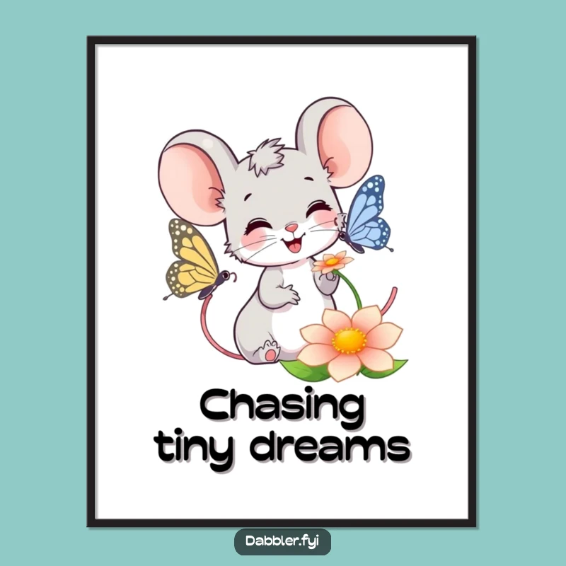 Funny Mouse Butterfly Digital Art: Joyful Nature Scene, Instant Humorous Decor