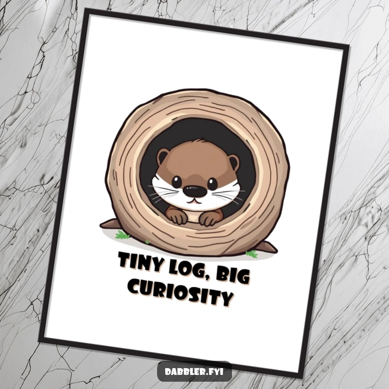 Funny Otter Digital Art Print of a curious otter peeking into a miniature hollow log, ready to download and print.