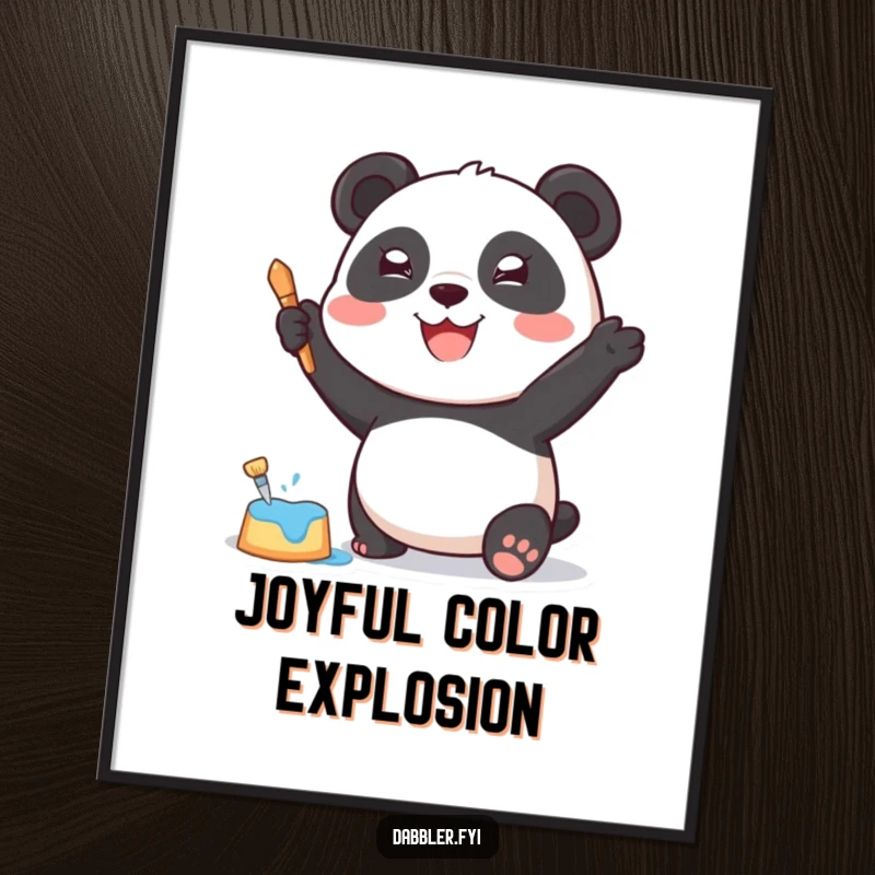 Funny Digital Art Print: A joyful panda character dabbing paint with a sponge, creative wall art.