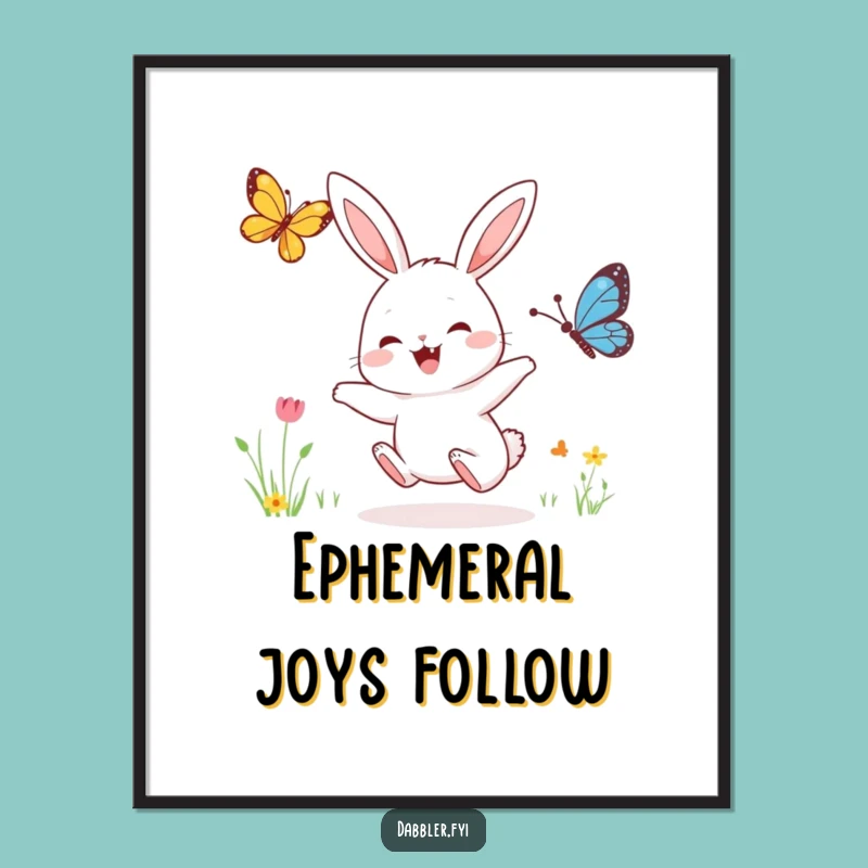 Funny Rabbit & Butterfly Digital Print: Joyful Character Art, Instant Humorous Gift