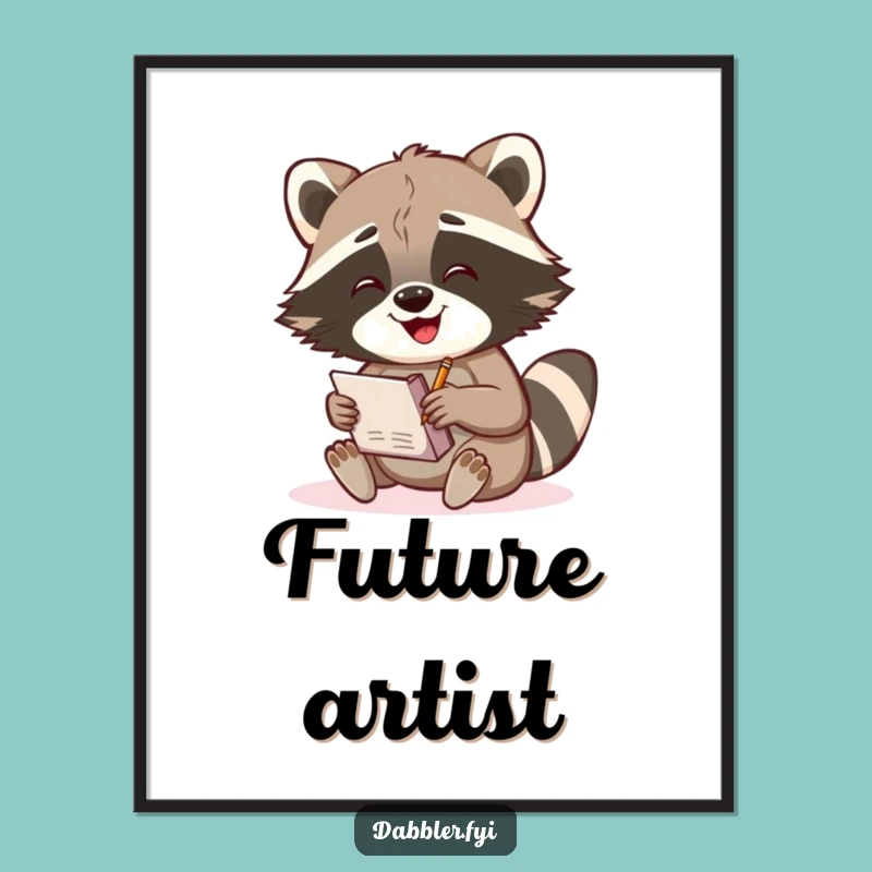 Funny Raccoon Sketch Digital Art: Gleeful Artist, Instant Creativity, Perfect Funny Gift Download