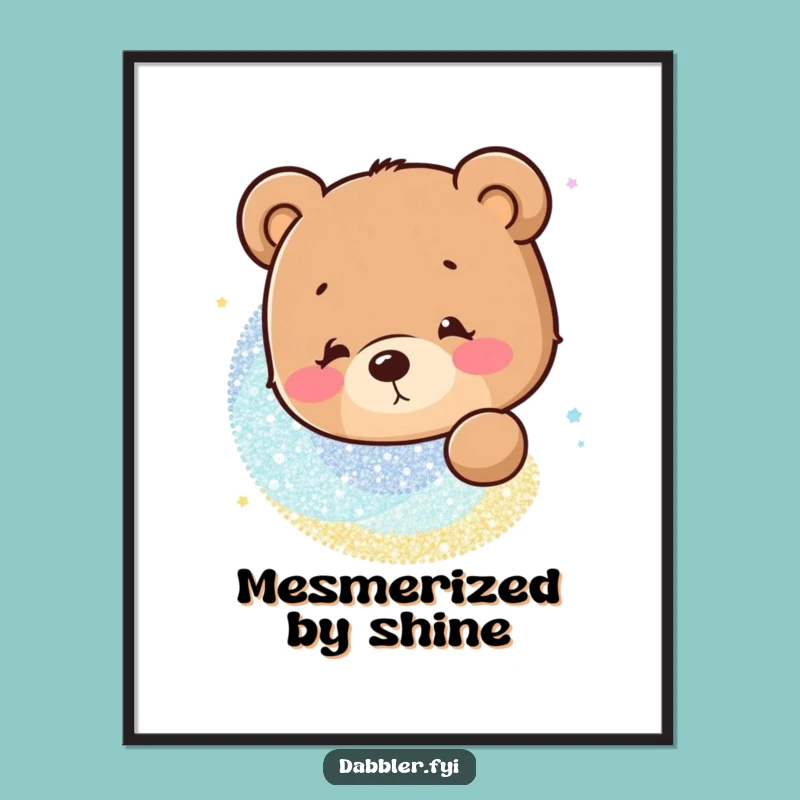 Funny Bear Glitter Digital Print: Curious Character's Sparkle Art, Instant Download!