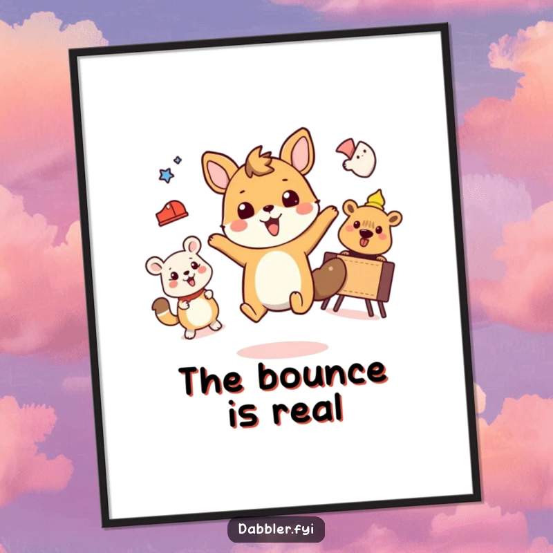 Funny digital art print of a gleeful animal joyfully engaging in dancing, painting, and gardening.