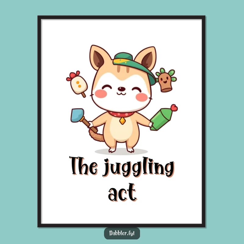 Funny Juggling Animal Digital Art Print: Quirky Skills Wall Decor Gift