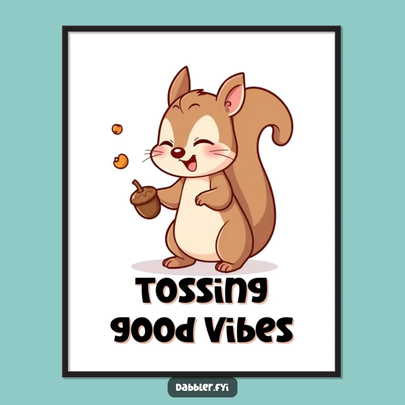 Funny Squirrel Acorn Digital Art: Playful Toss Scene, Instant Funny Gift for Decor