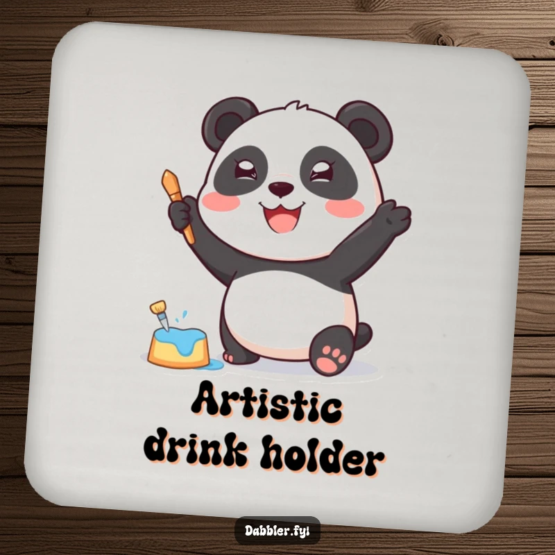 Funny Coaster: A joyful panda character dabbing paint with a sponge, adding artistic humor to surfaces.
