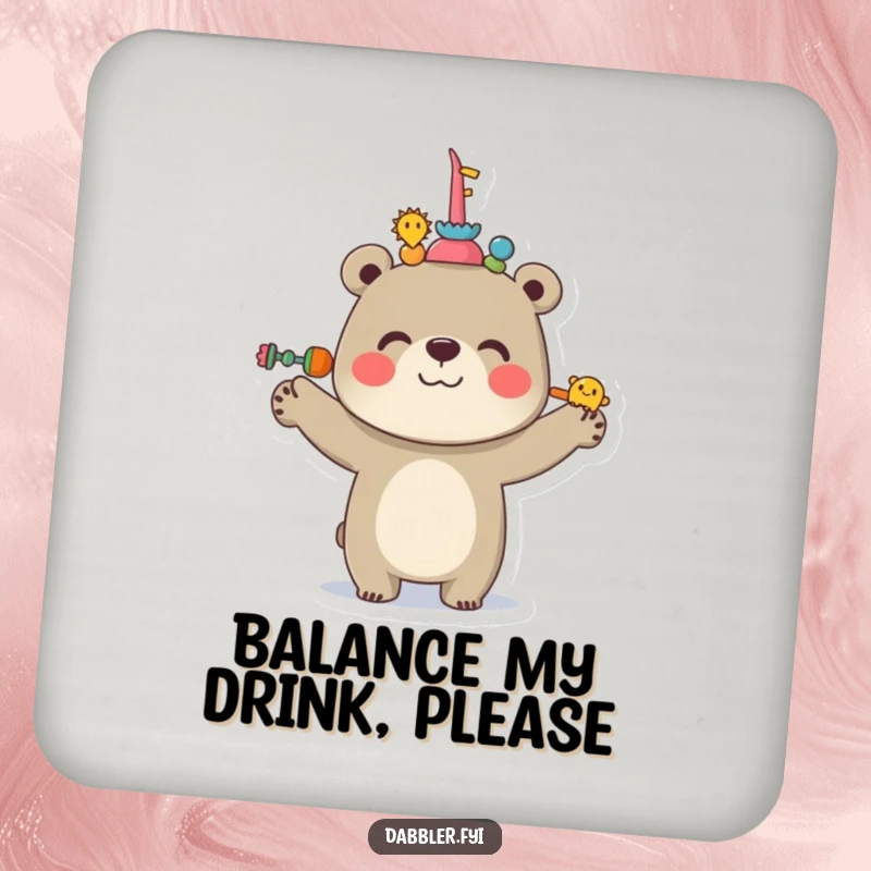 Funny Bear Coasters showcasing a cheerful bear balancing objects on its nose, perfect for adding humorous charm to drink service.