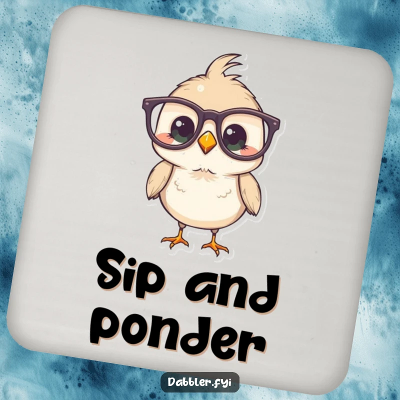 Funny Bird Drink Coaster featuring a bird comically wearing large glasses, adding witty humor to drink service.