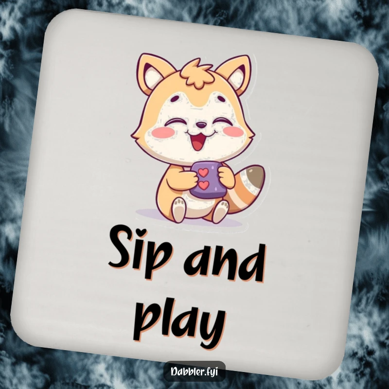 Funny Coaster Set showcasing a joyous animal character interacting with a small, intriguing object, protecting surfaces with humor.