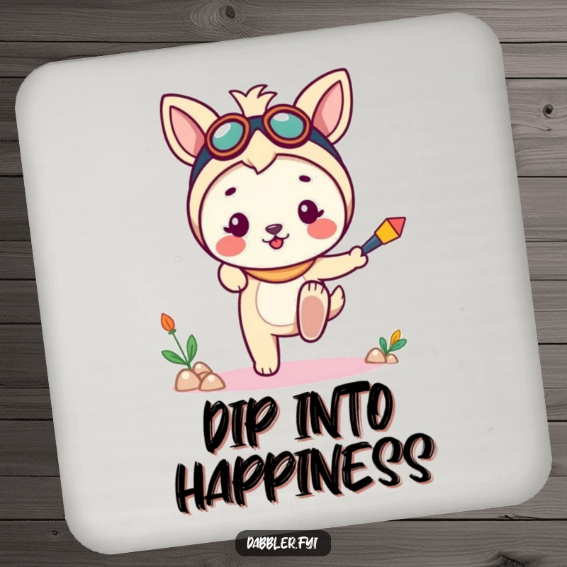 Funny drink coaster displaying a cheerful animal character dipping a toe into a new, fun pursuit, protecting surfaces with humor.