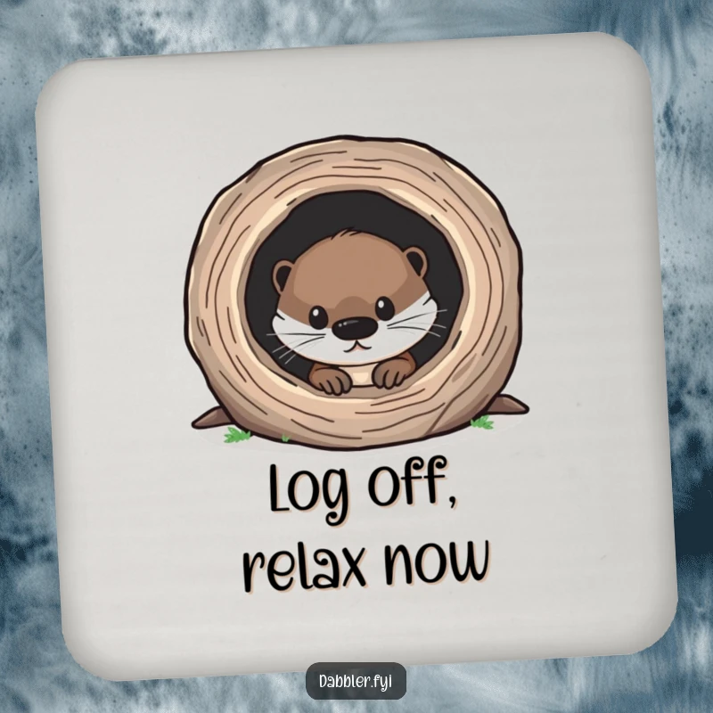 Funny Otter Coasters showcasing a curious otter peeking into a hollow log, adding a humorous touch to drink service.