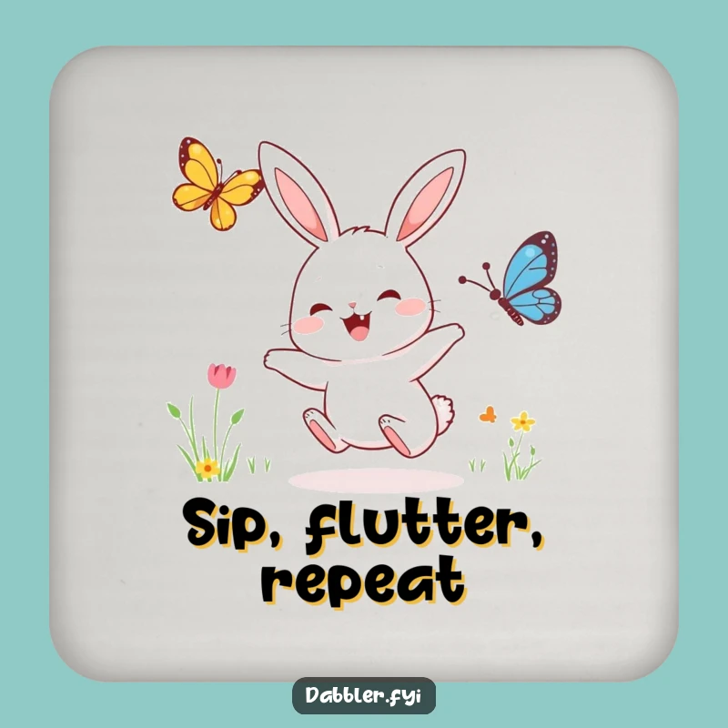 Funny Rabbit & Butterfly Coaster: Joyful Character Drink Accessory, Tiny Humorous Gift