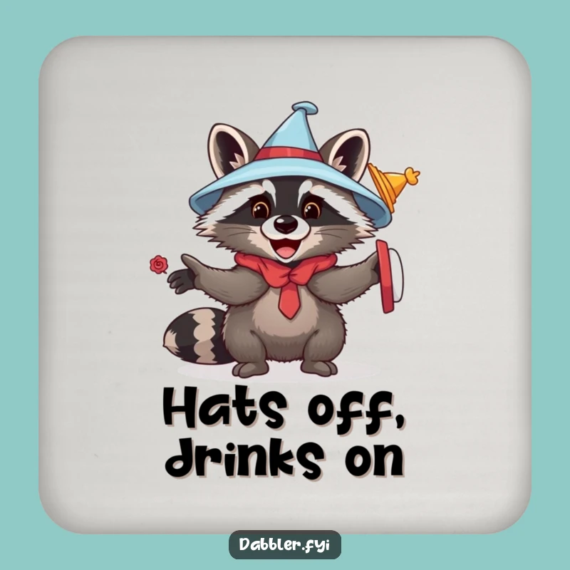 Funny Raccoon Hat Drink Coaster: Playful Critter Humor for Home Gift