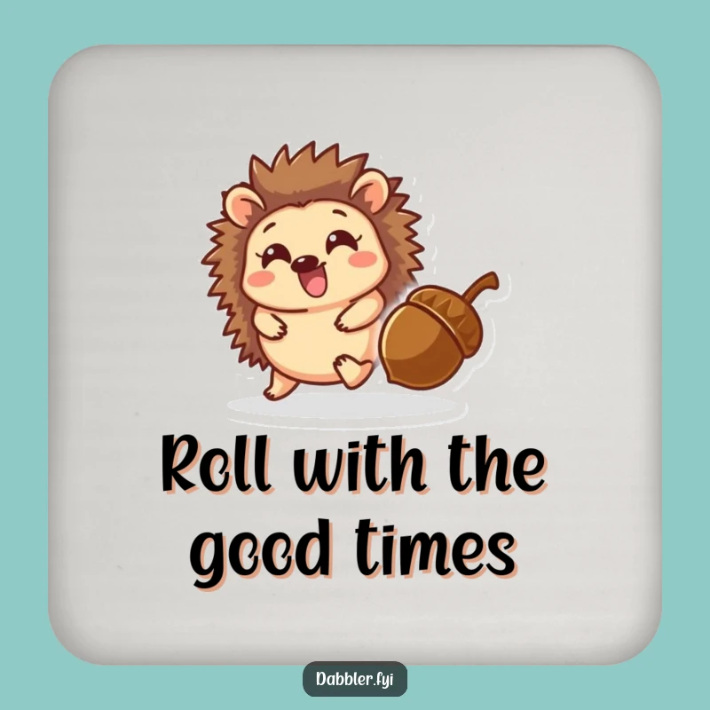 Funny Hedgehog & Acorn Coaster: Playful Character Drink Accessory, Tiny Humorous Gift