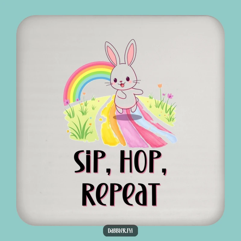 Funny Rabbit Rainbow Path Coaster: Protect Surfaces with Humorous Artful Style