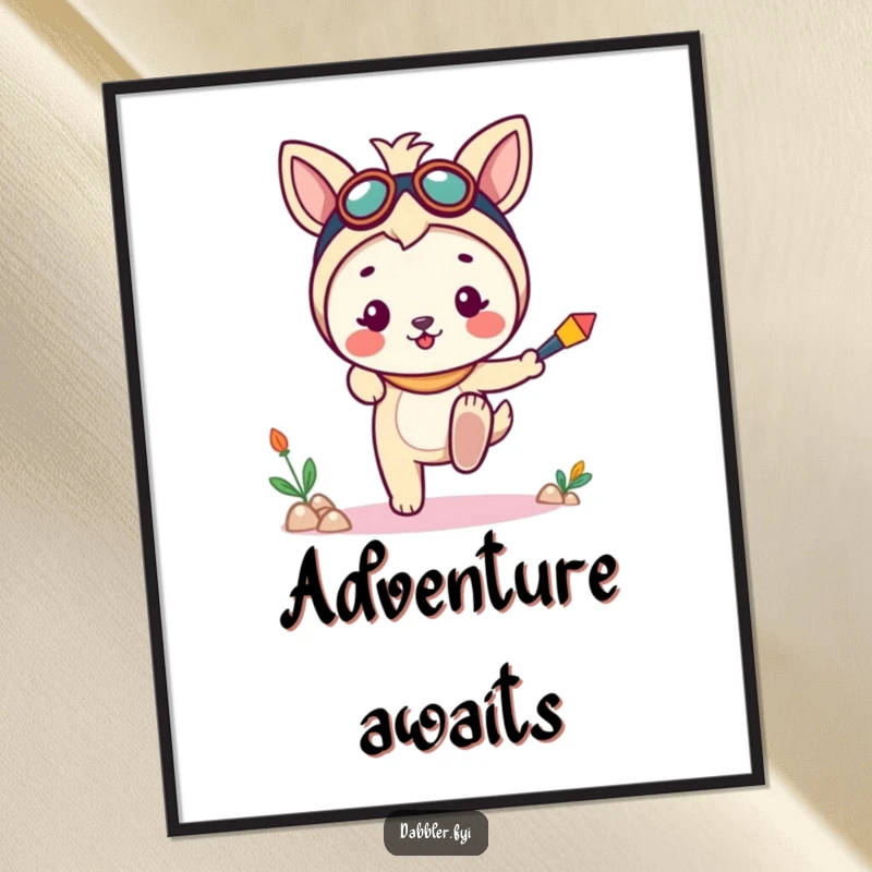 Funny poster art of a cheerful animal character dipping a toe into a new, fun pursuit, adding humorous inspiration to any room.